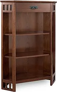 Leick Home Mantel Height 3 Shelf Corner Bookcase with Drawer Storage, Mission Oak