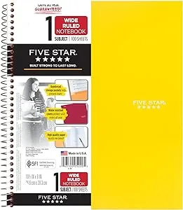 Five Star Wirebound Notebook, 1 Subject, Wide Ruled, Harvest Yellow (930010CJ1-WMT)