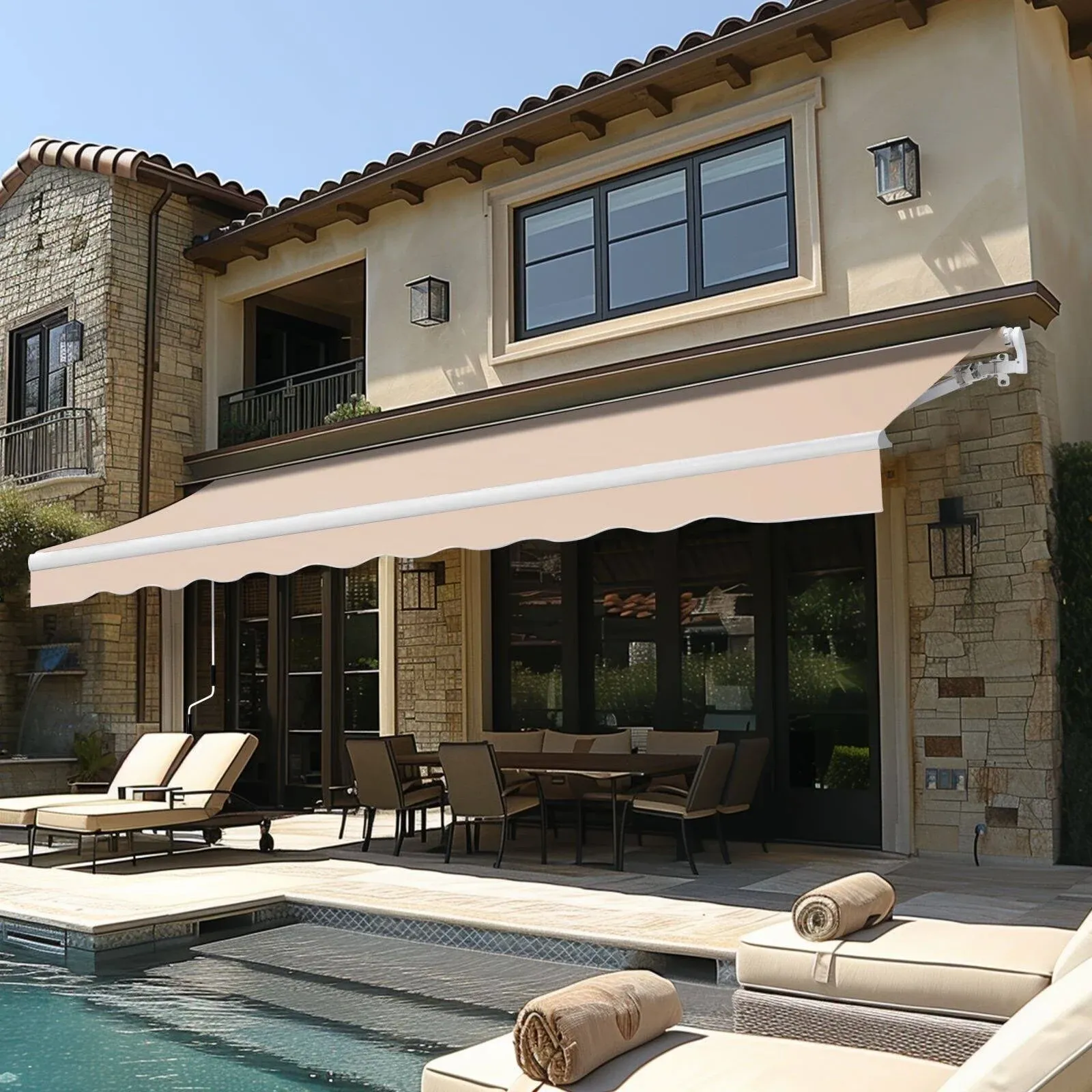 Veikous Manual Retractable Awning, Sunshade Cover Shelter for Patio, 12' x 10'