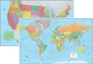 RMC Signature United States USA and World Wall Map Set (Laminated Rolled)