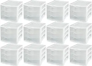 3 Drawer Unit Plastic, White, Set of 4, Tabletop Storage Drawer Standing Units