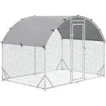 PawHut Galvanized Large Metal Chicken Coop Cage, Walk-In Enclosure Poultry Hen Run House Playpen Rabbit Hutch with Cover, 9.2' x 6.2' x 6.5', Silver