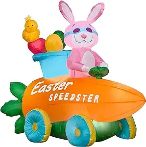 Gemmy Airblown Inflatable Easter Bunny in Speedster Scene