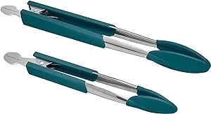 Rachael Ray Lil' Huggers Dishwasher Safe Lazy Locking Cooking Tongs / Salad Serving Tools / Multi Purpose - 2 Piece, Marine Blue