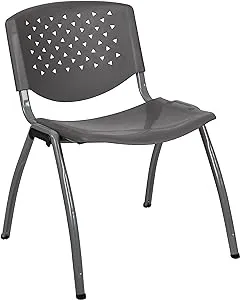 Hercules Series 880 lb. Capacity Plastic Stack Chair with Titanium Powder Coated Frame, Gray