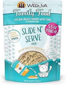 Weruva Wet Cat Food, Family Food with Chicken and Tuna Pate, 5.5oz Slide N Serve Pouch, Pack of 12