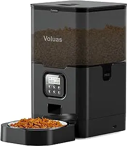 Voluas Cat Dry Food Dispenser with Timer, Automatic Cat Feeders with Desiccant Bag, Black Transparent