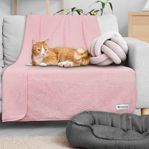 PetAmi Sherpa Fleece Waterproof Waffle Cat & Dog Blanket, Pink, Large