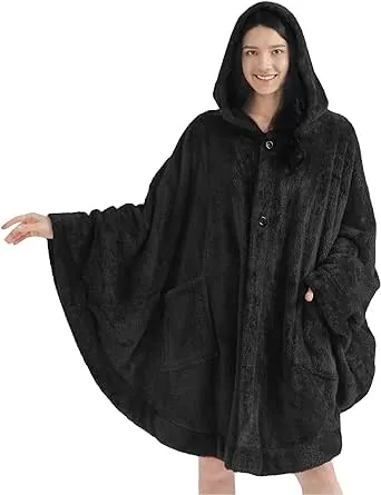 PAVILIA Angel Wrap Hooded Blanket Poncho, Wearable Blanket Throw Wrap Poncho for Women Adult, Cozy Fluffy Sherpa Shawl Cape