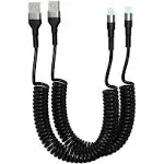 Coiled iPhone Charging Cable 2-Pack, Apple Carplay & MFi Certified, Short USB to Lightning Cable with Data Transmission and LED, Retractable iPhone