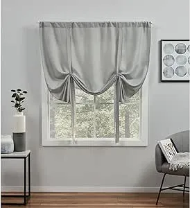 Exclusive Home Loha Light Filtering Rod Pocket Tie Up Shade, 54"x63", Dove Grey