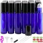 inice 24 Pack,10ml Roller Bottles for Essential Oils Cobalt Blue Glass Stainless Steel Roll On Ball Bottles for Travel