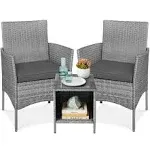 Best Choice Products 3-Piece Outdoor Wicker Conversation Patio Bistro Set, w/ 2 Chairs, Table - Gray/Gray