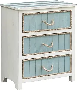 Crestview Collection CVFZR3560 South Shore Blueish Grey and White 3 Drawer Rope Accent Chest Furniture