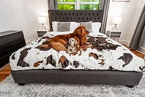 PupProtector Waterproof Throw Blanket for Dogs and Cats, Pet Blanket Cover for Couches, Sofas, Beds, Car Seats, Furniture, Calming Soft Faux Fur, Brown Cowhide, Large (80" L x 62" W)