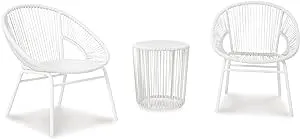 Signature Design by Ashley Mandarin Cape Casual All-weather Resin Wicker Outdoor Chairs with Table Set, Set of 3, White