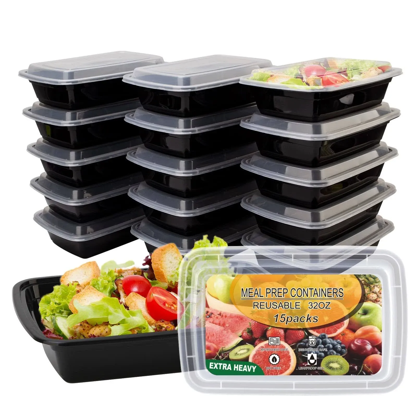 Ezalia 15 Pack- Meal Prep Containers 32Oz, Plastic Food Prep Containers with Lid