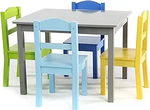 Humble Crew Elements Toddler Wood Table and 4 Chairs Set, Grey/Blue/Green/Yellow