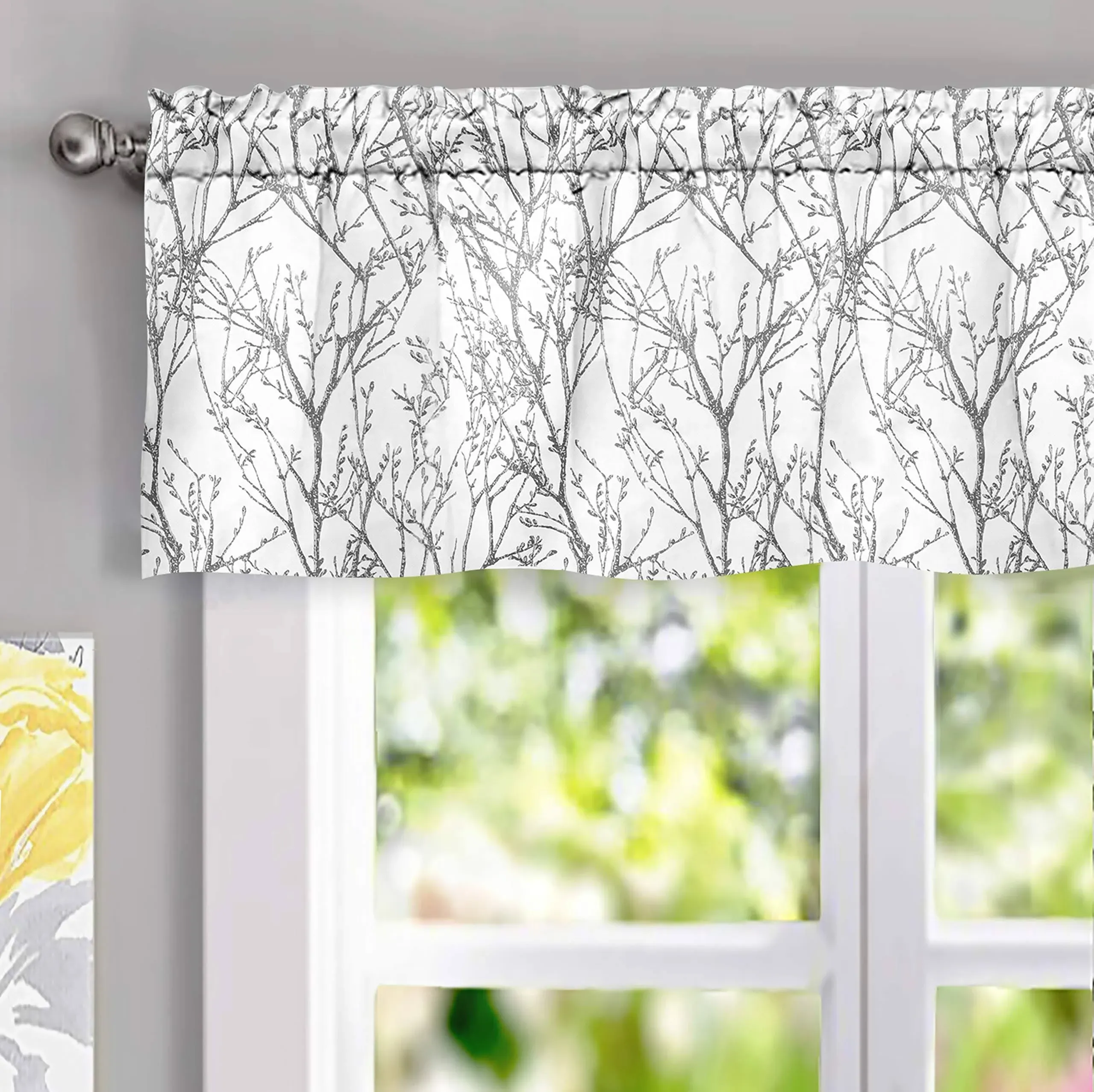 Tree Branch Abstract Ink Printing Lined Thermal Insulated Window Curtain Vala...