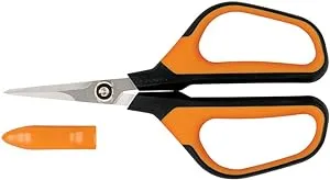 Fiskars Comfort Loop Micro-Tip Pruning Snips - 7" Garden Shears with Sheath and Extra Large SoftGrip Handle - Yard and Garden Tools - Orange/Black