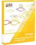 QYH Premium Printable Vinyl for Inkjet Printer-50 Glossy Sticker Paper Waterproof 8.5’’x11’’ White Labels