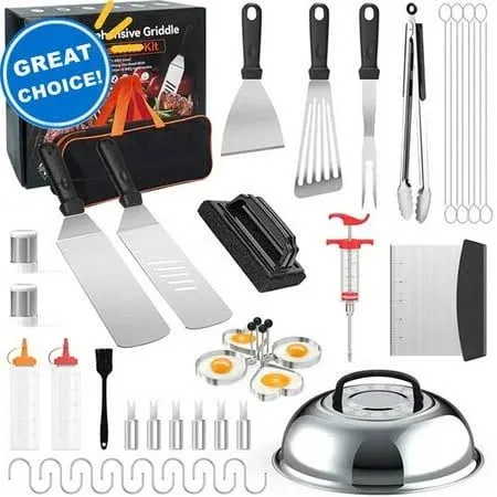 BBQ Set Griddle Accessories Kit, 42pcs Stainless Steel Grilling Tool Kit for Blackstone Outdoor Grill, BBQ Tool Set with Basting Cover, Spatula,