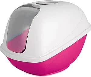 Petmate Basic Hooded Cat Litter Pan, Large, Pink and White, Made in USA