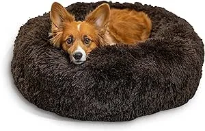 Best Friends by Sheri The Original Calming Dog Bed Donut Cuddler Shag Fur - 30"x30", Dark Chocolate