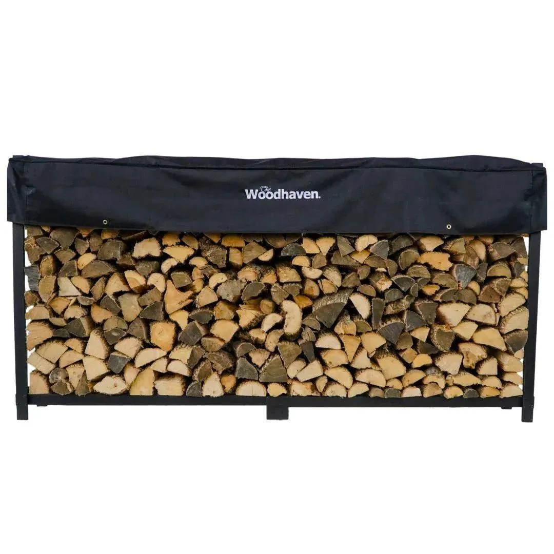 Woodhaven Black Firewood Rack - Black Cover - 8'