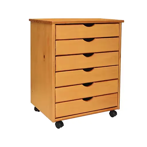 Adeptus Original Roll Cart, Solid Wood, 6 Drawer Extra Wide Drawers Roll Carts, Medium Pine