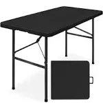 4Ft Folding Table Plastic, Indoor Outdoor Heavy Duty Portable W/Handle - Black