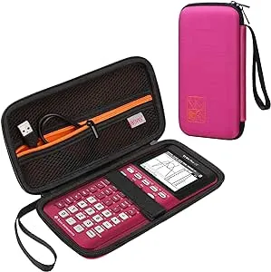 BOVKE Hard Graphing Calculator Carrying Case Replacement for Texas Instruments TI-84 Plus CE/TI-83 Plus CE/Casio fx-9750GII, Extra Pocket for USB Cables, Manual, Pencil & Other Items, Positively Pink