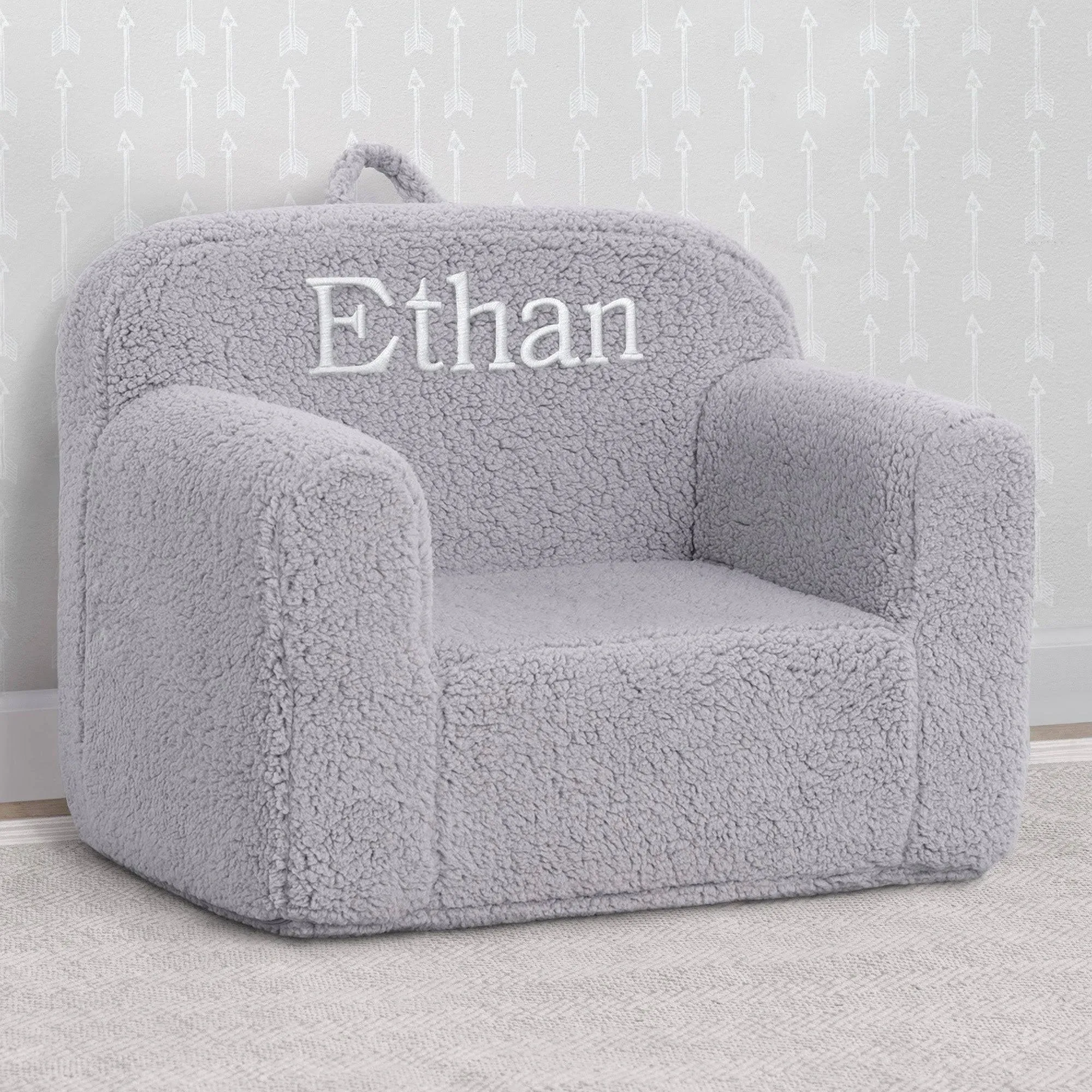 Delta Children Personalized Cozee Sherpa Kids Chair in Grey