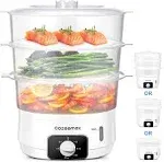 Cozeemax 13.7QT Electric Food Steamer for Cooking, 3 Tier Vegetable Steamer for Fast Simultaneous Cooking, 60 Minute Timer, BPA Free Baskets, 800W