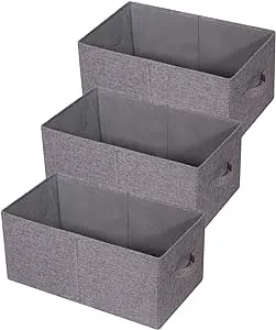 Set of 3 Closet Organizer Bins with Handle, Fabric Foldable Storage Baskets Cloth Box Containers for Shelves Home Office Clothes Clothing