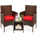 Best Choice Products 3-Piece Outdoor Wicker Conversation Patio Bistro Set, w/ 2 Chairs, Table - Gray/Black