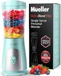 Mueller Personal Blender for Shakes and Smoothies with 15 Oz Travel Cup and Lid, Juices, Baby Food, Heavy-Duty Portable Blender & Food Processor, Turquoise