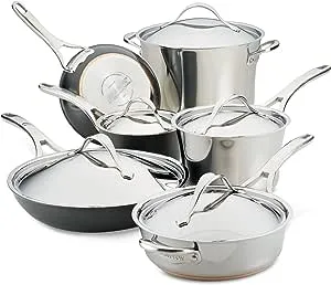 Anolon Stainless Steel & Hard Anodized Aluminum, Cookware Set (11 Piece)