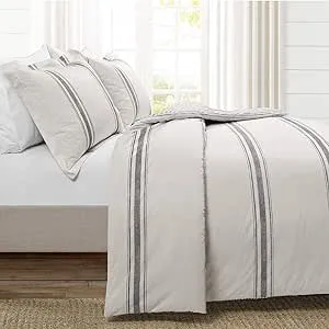 Lush Decor Farmhouse Stripe Duvet Cover Gray 3PC Set Full/Queen