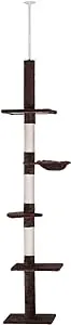 PawHut 8.5' Adjustable Height Floor-to-Ceiling Vertical Cat Tree, Brown and White