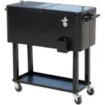 Outsunny 80 qt Rolling Ice Chest Portable Patio Party Drink Cooler Cart - Black