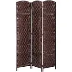 HOMCOM 6' Tall Wicker Weave 3 Panel Room Divider Privacy Screen - Brown