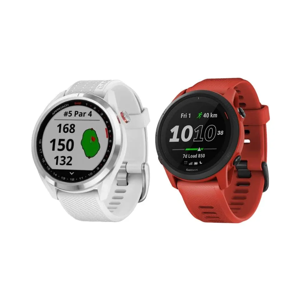 Garmin Approach S42 Premium GPS Golf Watch, Polished Silver with White Silicone Band and Wearable4U Power Pack Bundle