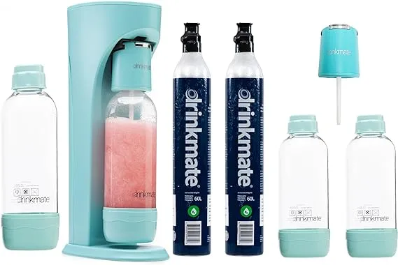 OmniFizz Party Pack Bundle, Sparkling Water and Soda Maker, Carbonates Any Drink Arctic Blue