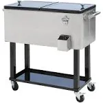 Outsunny 80 QT Rolling Cooling Bins Ice Chest on Wheels Outdoor Stand up Drink C