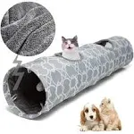 LUCKITTY Geometric Straight Cat Tunnel with Plush Inside,Cats Toys Collapsible Tunnel Tube with Balls, for Rabbits, Kittens, Ferrets,Puppy and Dogs, D