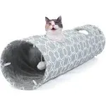 LUCKITTY Geometric Straight Cat Tunnel with Plush Inside,Cats Toys Collapsible Tunnel Tube with Balls, for Rabbits, Kittens, Ferrets,Puppy,Diameter