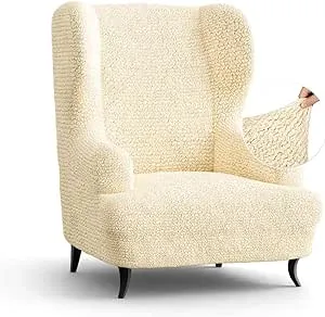 Mamma Mia Covers Wingback Chair slipcover - High Back Chair Slipcover - Armchair Cover - 1-Piece Form Fit Stretch Furniture Protector - Microfibra Collection - Cream (Wing Backed Chair)