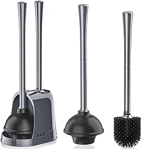 uptronic Toilet Plunger and Brush, Unique Toilet Plunger and Bowl Brush with Holder Combo, 2-in-1 Toilet Brush and Plunger Combo with Modern Caddy