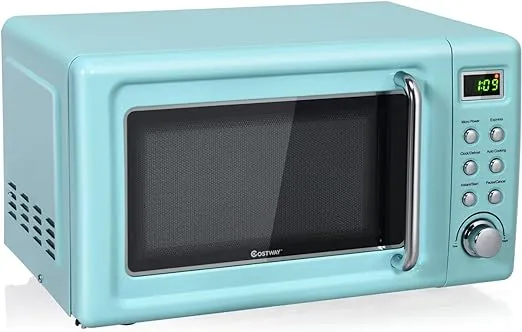 700W Glass Turntable Retro Countertop Microwave Oven-Green